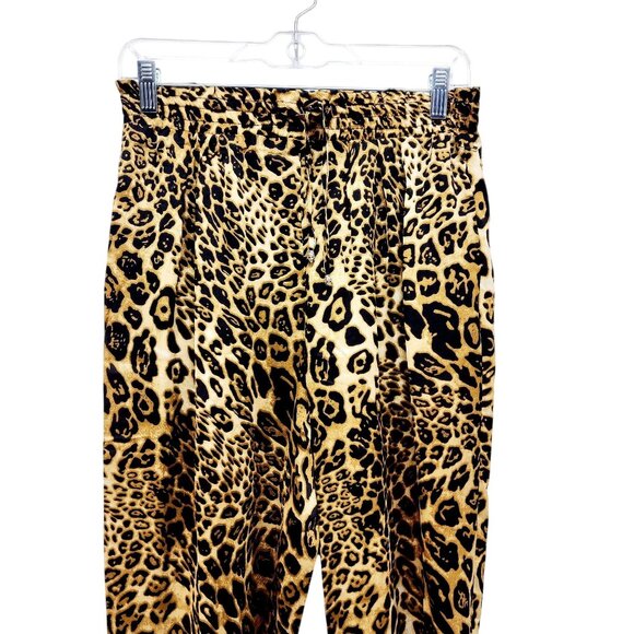 Leopard Print Satin Pants With Elastic Waist & Drawstring Size M Haute Monde - Picture 6 of 12